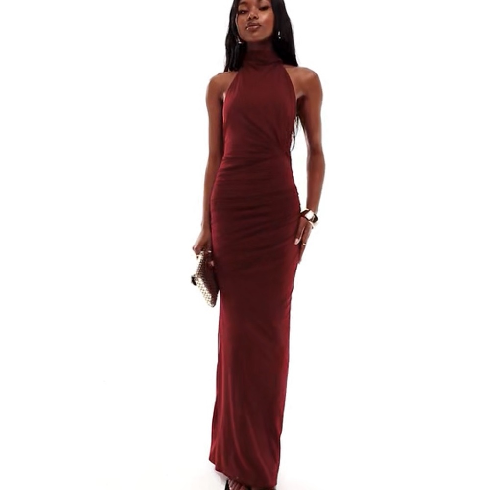 Elegant Burgundy Halter Maxi Dress